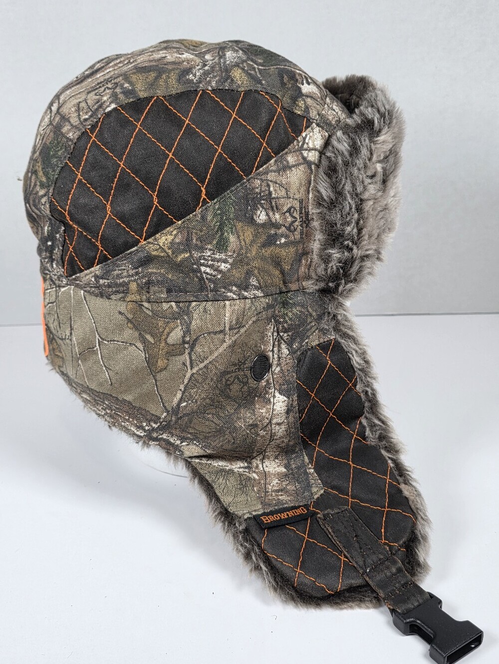 Browning Realtree Camo Trapper Hat with Orange Stitching
